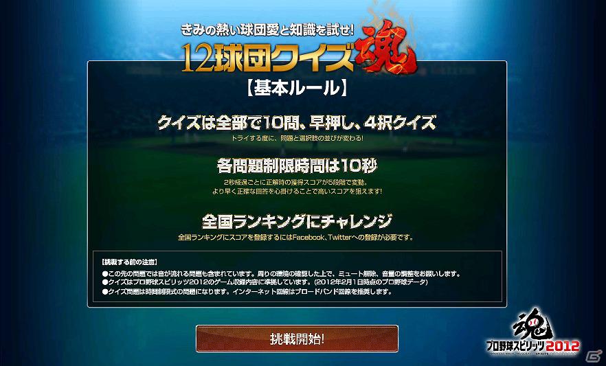 PS3/PS Vita/PSP「プロ野球スピリッツ2012」公式サイトにて「12球団クイズ魂」がスタート！球団ごとに用意されたクイズに挑戦しようの画像2