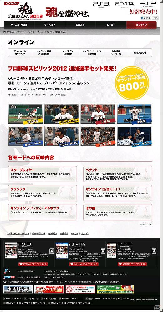 PS3/PSP/PS Vita「プロ野球スピリッツ2012」5月10日よりPS3/PS Vita2機種向けに、追加選手セットのダウンロード販売を開始の画像2