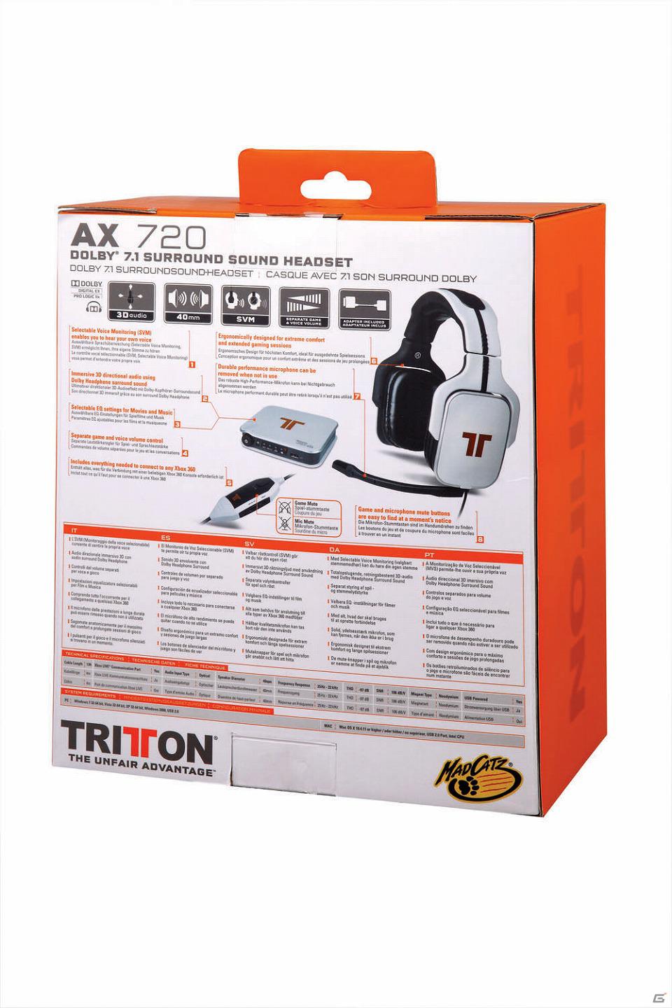 マッドキャッツ、7.1chドルビーサラウンド対応ヘッドセット「TRITTON AX 720 Dolby 7.1 Surround Headset」6月7日発売決定の画像15