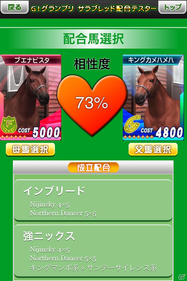 3DS「G1グランプリ」種牡馬・繁殖牝馬の配合結果をシミュレートできる「G1グランプリ配合テスター」アプリが配信開始の画像5