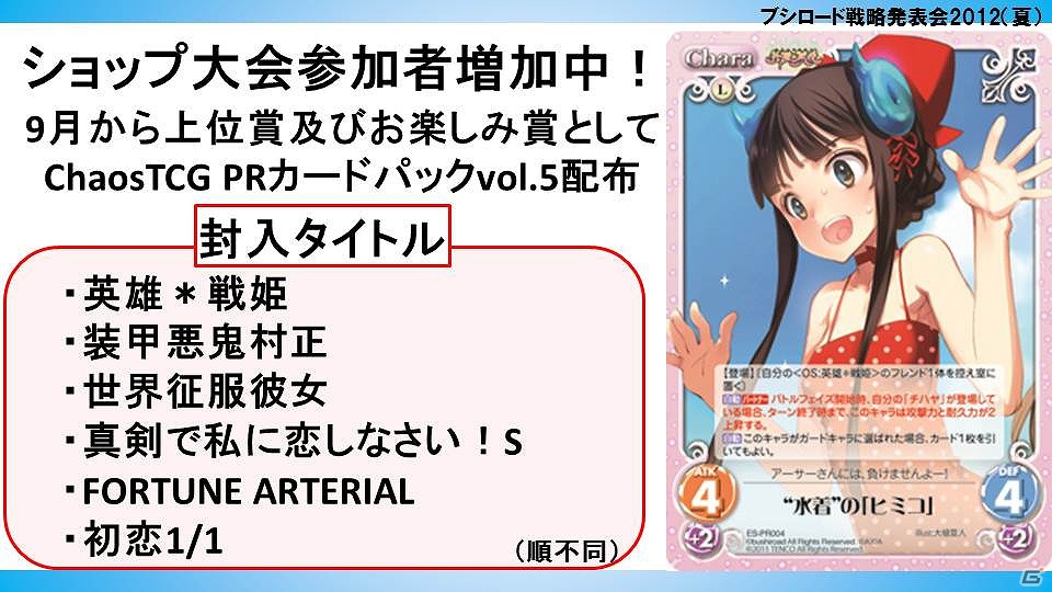 ChaosTCGに「辻堂さんの純愛ロード」「トータル・イクリプス」が参戦！「大図書館の羊飼い」など冬季3種トライアルの発売も判明した「ブシロード戦略発表会2012（夏）」レポートの画像35
