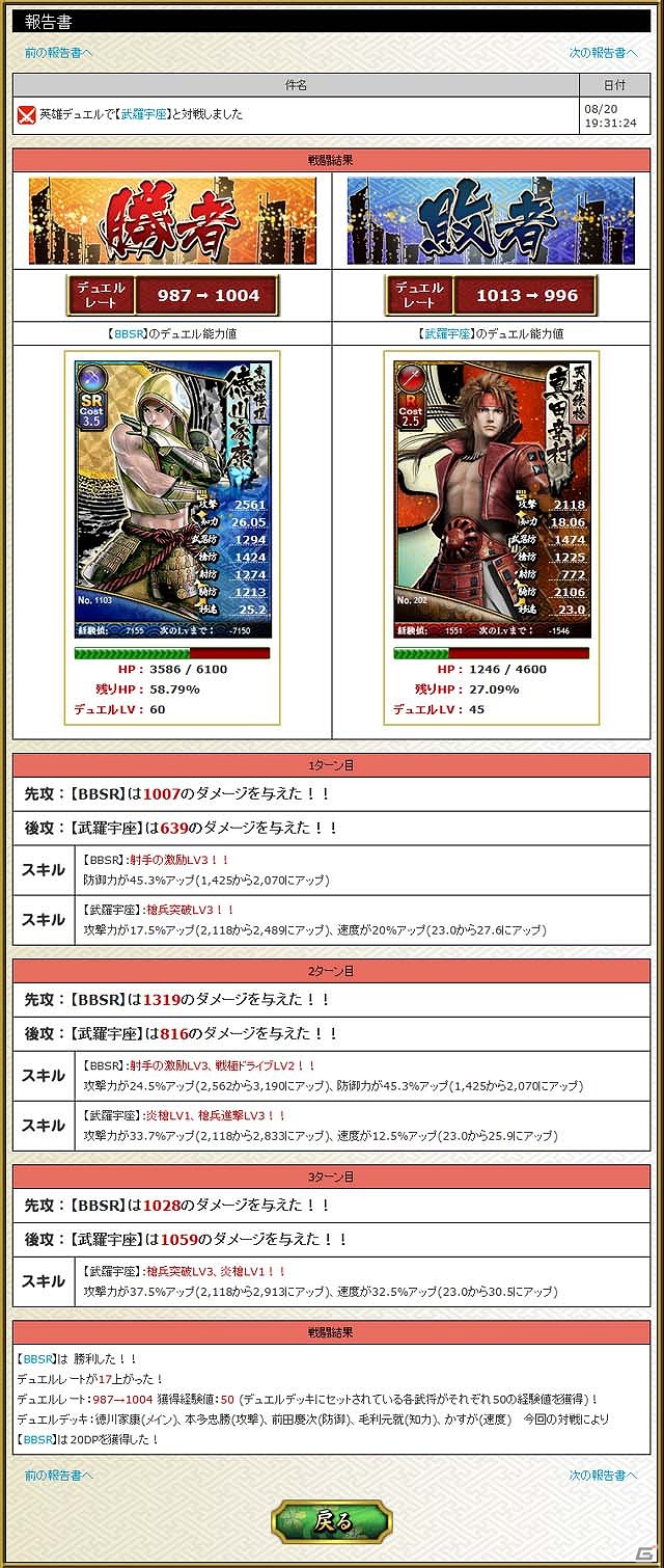 「ブラウザ戦国BASARA」新たに実装された「英雄（HERO）デュエル」の情報を公開の画像3