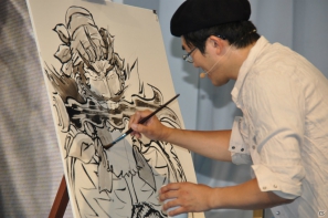 【TGS 2012】島本和彦先生が汗だくで描く力強い「張飛」にどんどん命が吹き込まれるッ！サービスでコンパニオンも直筆イラストに！？の画像13