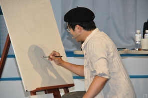 【TGS 2012】島本和彦先生が汗だくで描く力強い「張飛」にどんどん命が吹き込まれるッ！サービスでコンパニオンも直筆イラストに！？の画像6