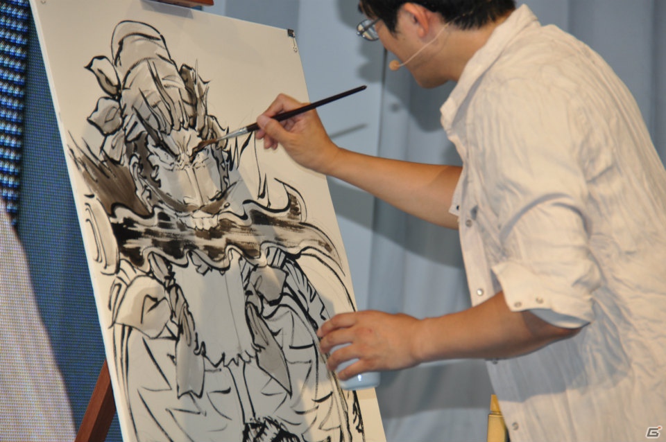【TGS 2012】島本和彦先生が汗だくで描く力強い「張飛」にどんどん命が吹き込まれるッ！サービスでコンパニオンも直筆イラストに！？の画像12