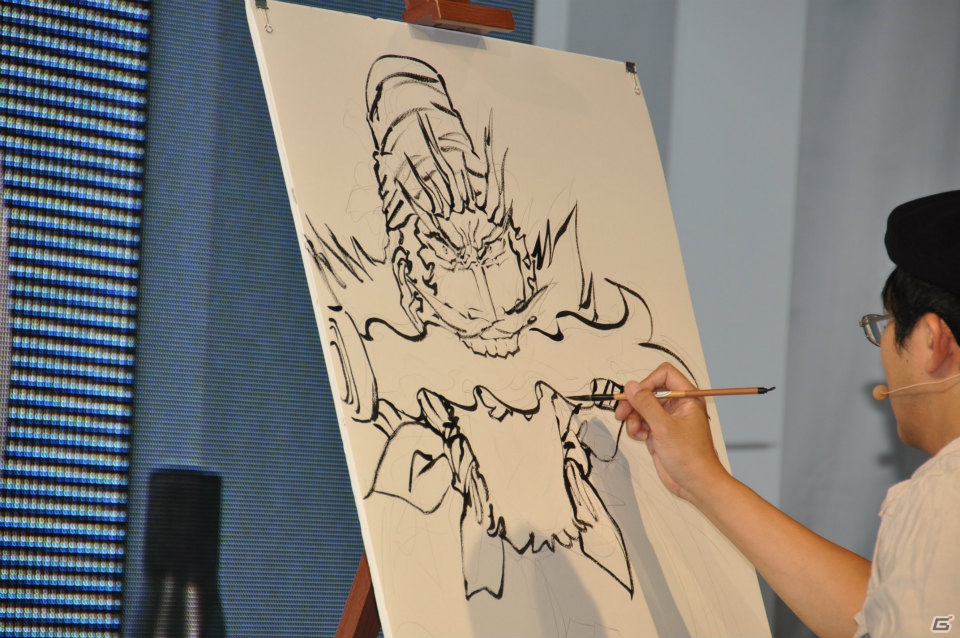 【TGS 2012】島本和彦先生が汗だくで描く力強い「張飛」にどんどん命が吹き込まれるッ！サービスでコンパニオンも直筆イラストに！？の画像9