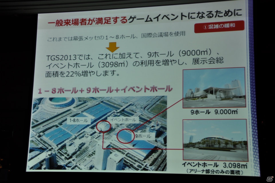 来場者の満足度向上や混雑の緩和のため、9ホール＆イベントホールも利用し規模を拡大、アジア圏にもPRを―「東京ゲームショウ 2013」開催発表会レポートの画像44