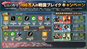 Yahoo! Mobage/Mobage「100万人の信長の野望」×「究極×進化！戦国ブレイク」がコラボ！「100万人の戦国ブレイクキャンペーン」を開催の画像4