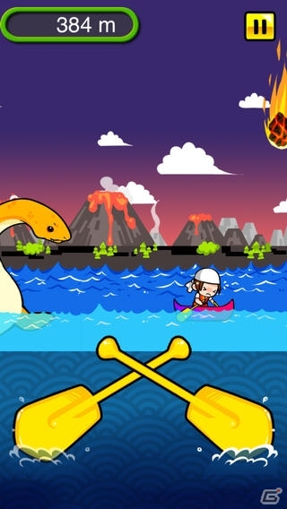 カヌーを漕いで恐竜や火山弾から逃れよう！iOS「こぎこぎ！」が配信開始の画像2