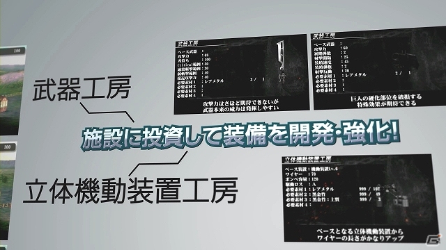 3DS「進撃の巨人～人類最後の翼～」ステージ＆多種類の巨人に加えワールドモード時の武器開発や銃・罠による戦闘を紹介するPVが公開の画像3