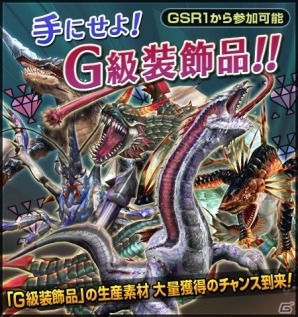 PS3/Xbox 360/Wii U/PC「モンスターハンターフロンティアG」G級防具の生産・強化素材を入手できるイベント「手にせよ！G級装飾品！」を開催の画像1