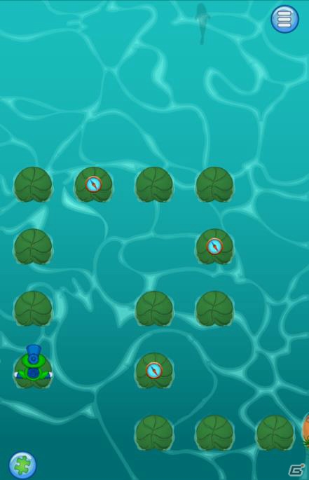 蓮の葉に置かれたコンパスを収集していくパズルゲーム―Android「頭脳パズル☆世界をカエル」がauスマートパスにて配信の画像3