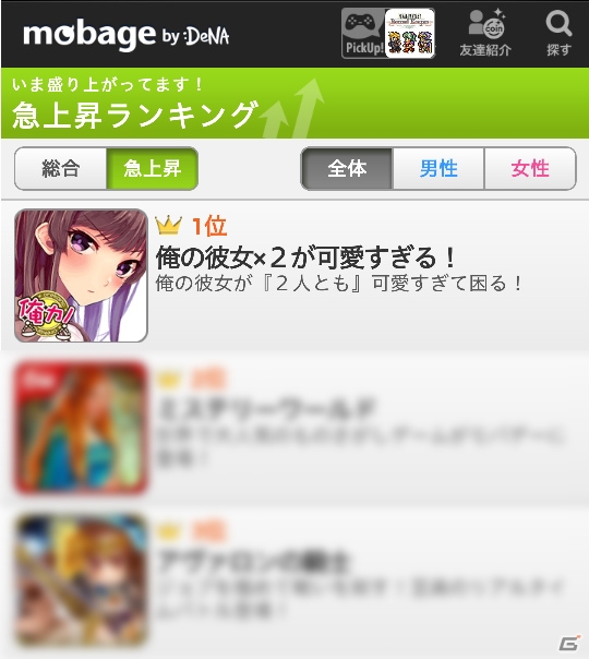 GREE/Mobage「俺の彼女が2人とも可愛すぎる！」がカテゴリ別ランキングにて1位獲得の画像1