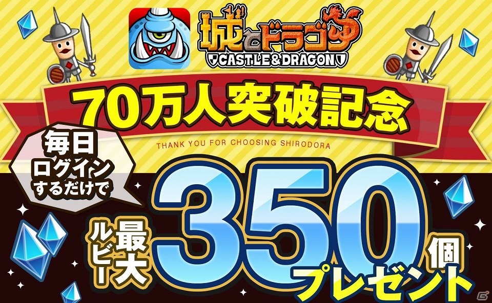 iOS版「城とドラゴン」ユーザー数70万人突破！ルビーが獲得できるログインキャンペーン＆2倍のフードが手に入る「リンゴ祭り」が開催の画像1