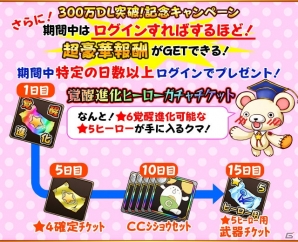 iOS/Android「フルボッコヒーローズX」ログインするだけで★6進化可能ヒーローがもらえる300万ダウンロード記念キャンペーンがスタートの画像2