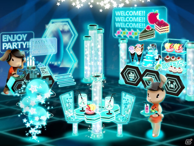 Mobage/mixi「魔法の国のお菓子屋さん」サイバーなイメージ満点の“クラブカフェ”家具が家具ガチャにラインナップ！の画像1