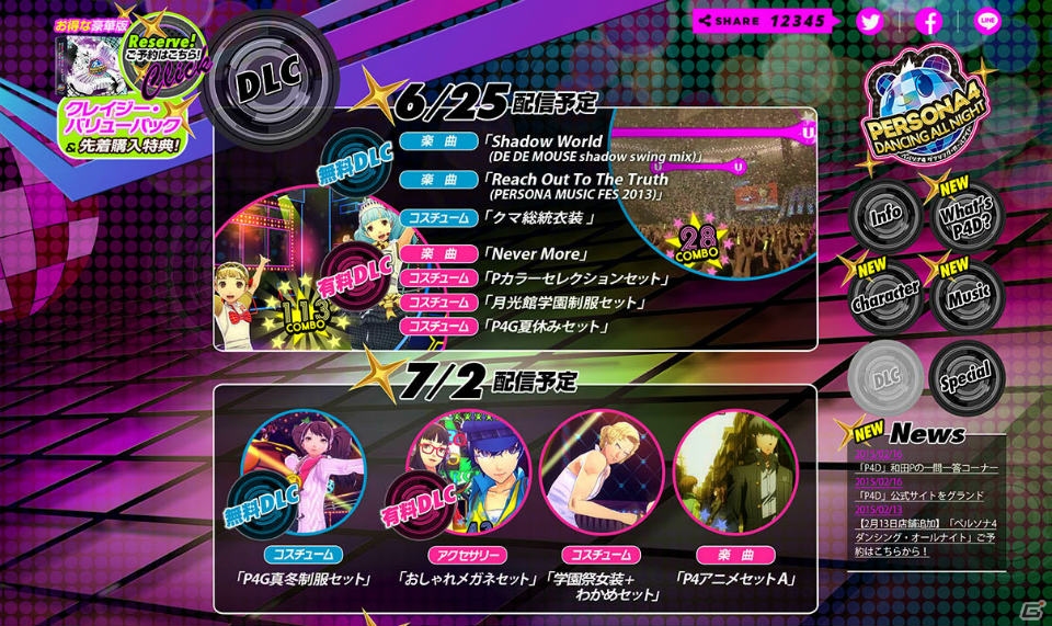 PS Vita「ペルソナ4 ダンシング・オールナイト」DLCページがオープン！有料DLC「Pカラーセレクション」衣装が公開の画像1