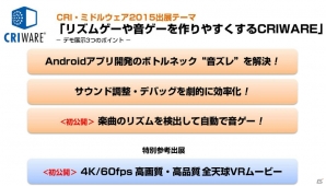 CRIがゲーム開発者向けイベント「CEDEC 2015」に出展―リズムゲームに関わる新技術や4K全天球VRムービーなどを展示の画像2
