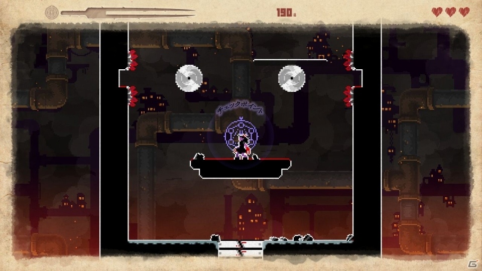回転ノコギリに蹴り飛ばし、深淵で杭を叩きこむ―敵を血祭りに上げる2Dアクション「They Bleed Pixels」がPLAYISMにて配信の画像12