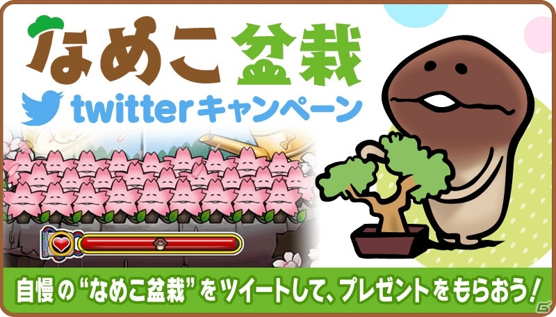 iOS/Android「なめこ栽培キット HD」「なめこ栽培キット Seasons HD」Twitter連動キャンペーンが開催！オリジナルの”なめこ盆栽”をツイートしようの画像1
