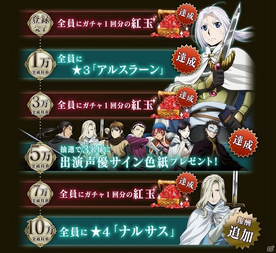 iOS/Android「アルスラーン戦記 戦士の資格」事前登録者数が7万人を突破！新たに10万人突破で☆4ナルサスがもらえるの画像1