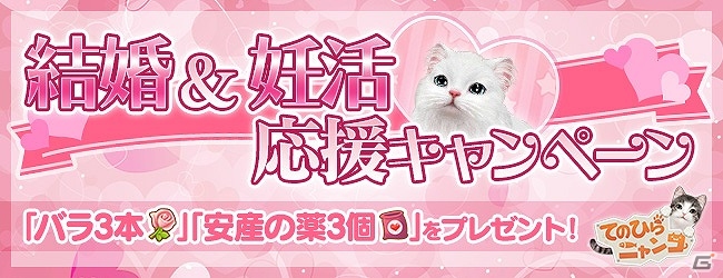 iOS/Android「てのひらニャンコ」子にゃんこを育ててみよう！「結婚＆妊活応援キャンペーン」が開催の画像1