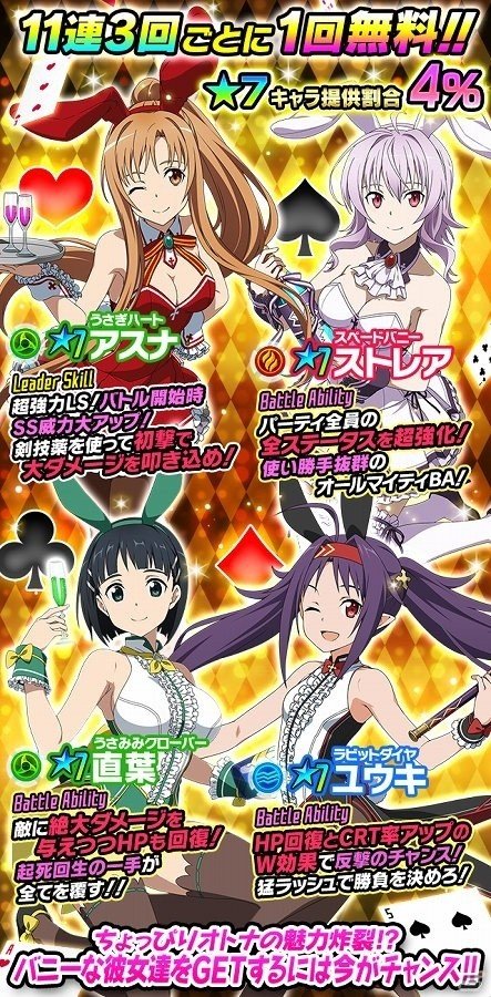 iOS/Android「ソードアート・オンライン コード・レジスタ」11連3回ごとに1回無料！バニーガールスカウトが開催の画像2