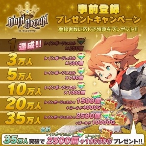 iOS/Android「オーディンクラウン」の事前登録者数が1万人を突破！全員に「レインボージュエル250個」をプレゼントの画像2