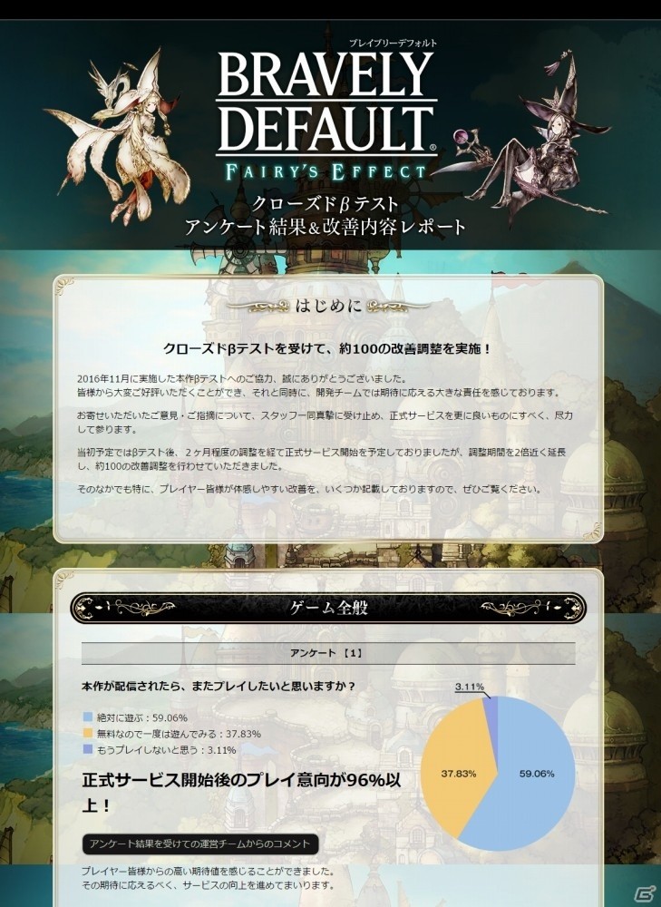 iOS/Android「BRAVELY DEFAULT FAIRY’S EFFECT」正式サービスでのプレイ意向は96％以上―クローズドβテストのフィードバックレポートが公開の画像1