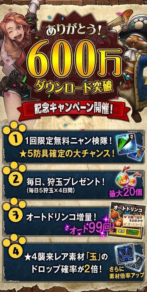 iOS/Android「モンスターハンター エクスプロア」が累計600万ダウンロードを突破！狩玉最大20個をゲットできるキャンペーンなどが実施の画像3