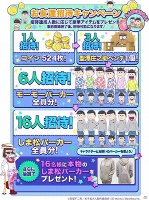 iOS/Android「おそ松さん よくばり！ニートアイランド」事前登録の受付が開始！リアルしま松パーカーがもらえる友達招待キャンペーンも実施の画像3
