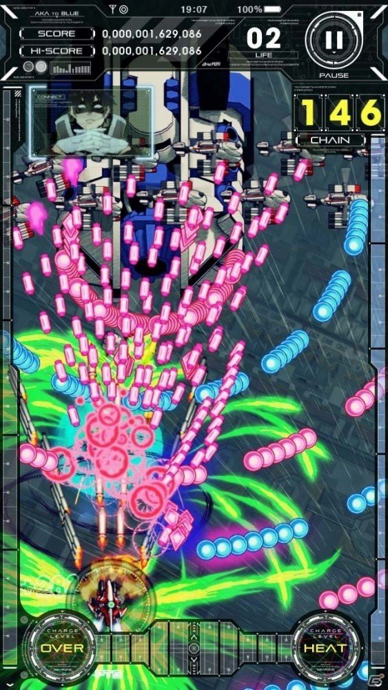 iOS/Android「アカとブルー」が配信開始―ダイナミックな背景演出と1000発以上の敵弾表示、60fps動作を両立した縦スクロール型STGの画像7