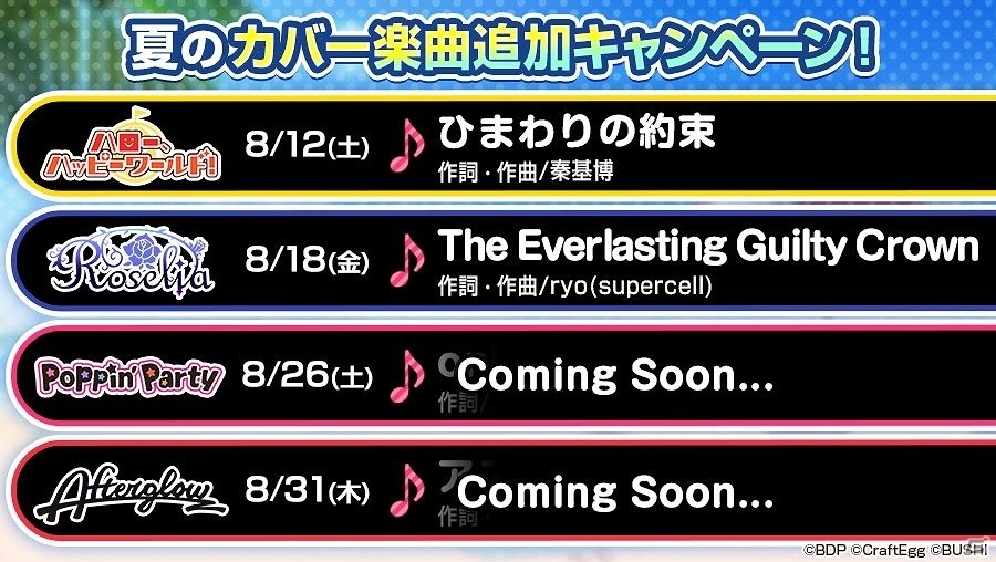 「バンドリ！ガールズバンドパーティ！」Roseliaの新たなカバー楽曲「The Everlasting Guilty Crown」が本日配信！の画像1