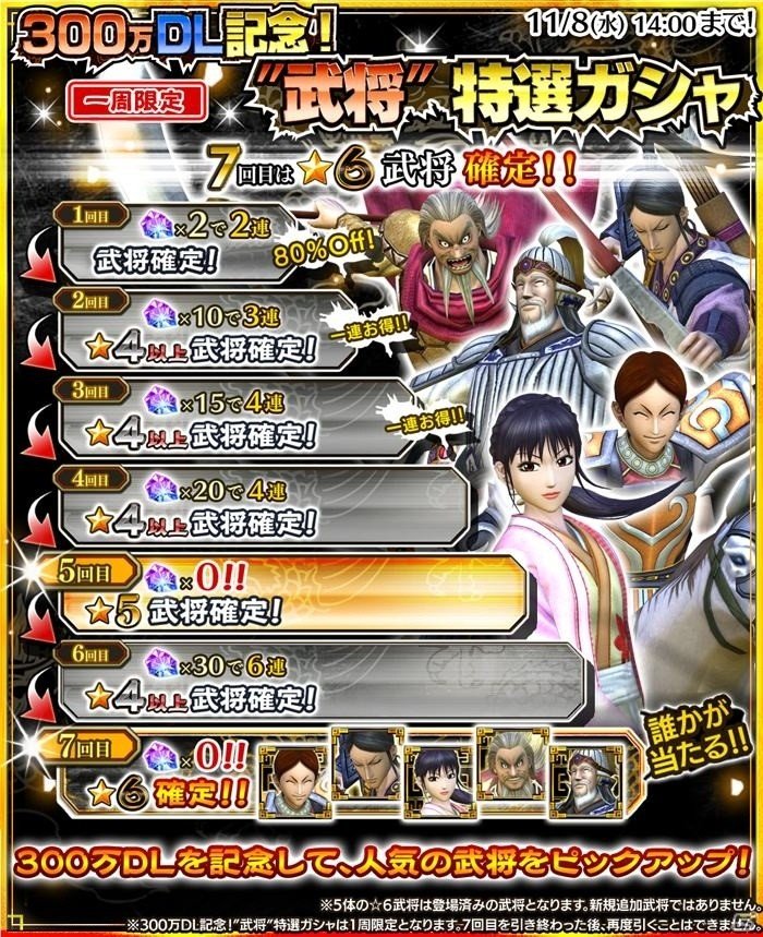 iOS/Android「キングダム セブンフラッグス」が300万DL！人気武将をピックアップしたステップアップガシャや記念ログインボーナスを実施の画像1