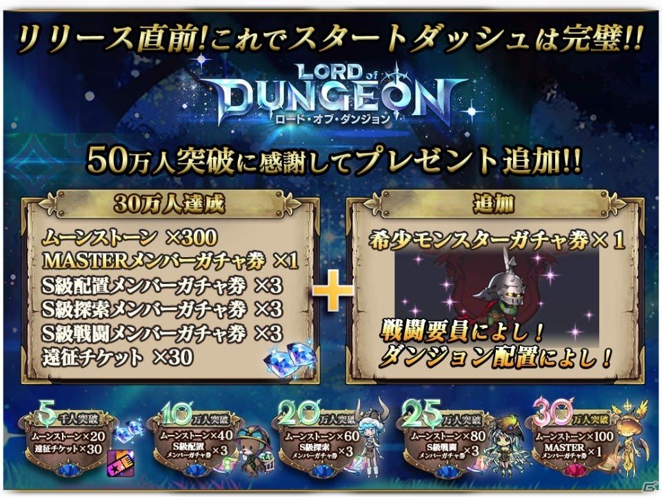 iOS/Android「ロード・オブ・ダンジョン」リリース日は11月28日！事前登録50万人突破で追加プレゼントも決定の画像1