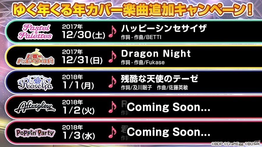 「バンドリ！ ガールズバンドパーティ！」パスパレに“ハッピーシンセサイザ”、ハロハピに“Dragon Night”が追加決定！の画像2