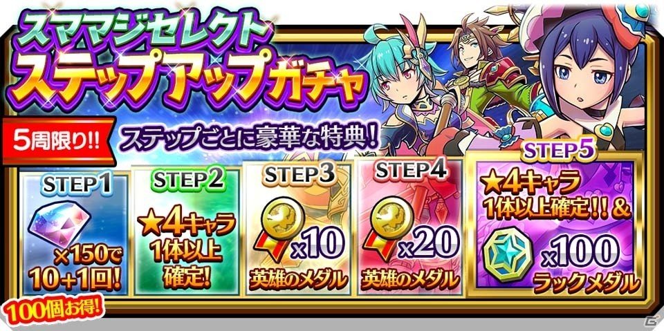 iOS/Android「スマッシュ＆マジック」水属性に長けた限定キャラ再登場！ラックメダル100個ももらえるステップアップガチャが開催の画像5