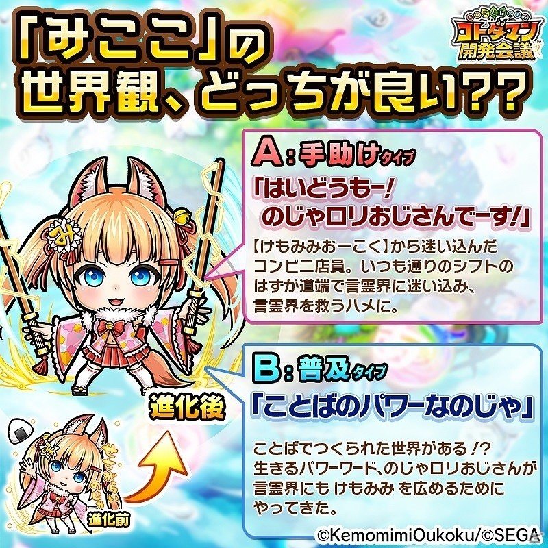 「共闘ことばRPG コトダマン」バーチャルのじゃロリ狐娘YouTuberおじさんが登場決定！みここのプロフィールを決める開発会議もの画像2