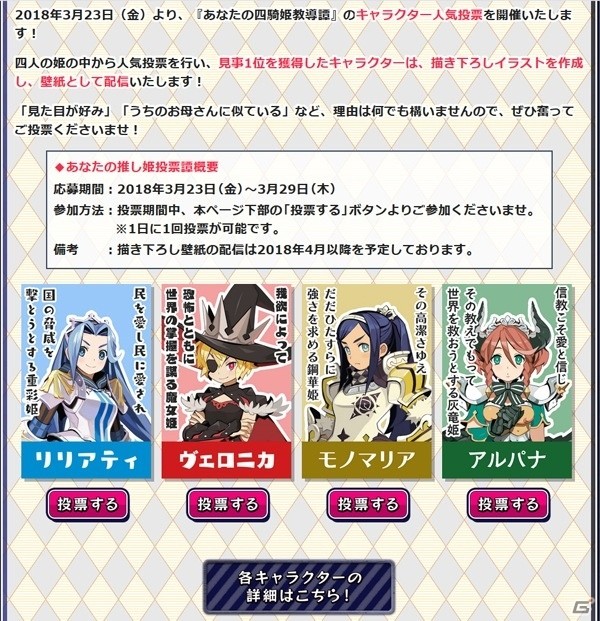 PS4/PS Vita/Switch「あなたの四騎姫教導譚」1位に輝いたキャラクターは描き下ろしイラストで壁紙に！人気投票企画「あなたの推し姫投票譚」が開始の画像1