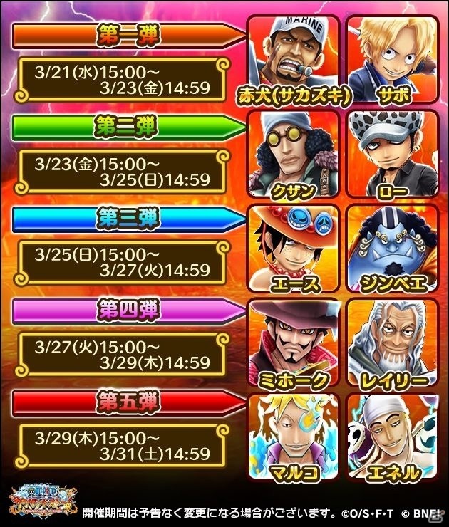 iOS/Android「ONE PIECE サウザンドストーム」フェスイベント「強者達の集結」が開催！新たに「赤犬(サカズキ)元帥」登場の画像4