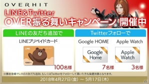 「OVERHIT」Google HomeやApple Watchが当たる！「LINE＆Twitter OVER振る舞いキャンペーン」が開催の画像1