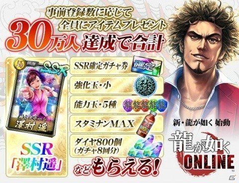 「龍が如く ONLINE」事前登録者数が20万人を突破！30万人達成時の追加特典情報もの画像1