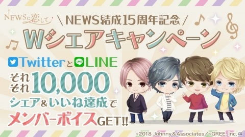 「NEWSに恋して」NEWS結成15周年！メンバーの限定ボイスなどが手に入る応援キャンペーンが開催！の画像2