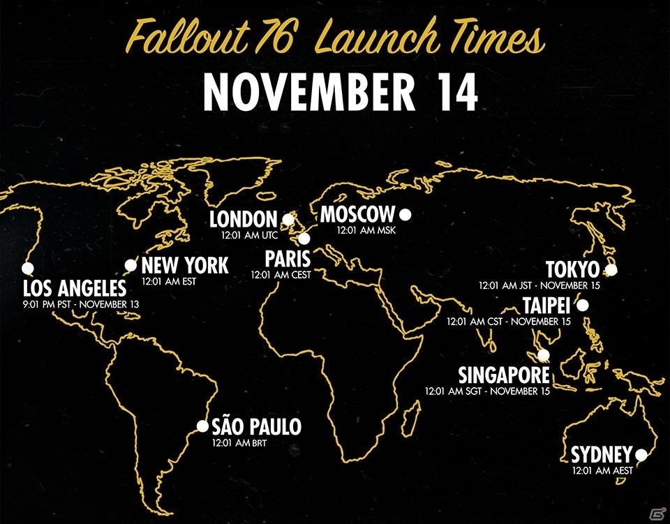 「Fallout 76」の国内プレイ開始時刻が決定！日本時間11月15日午前0時1分よりスタート！の画像1