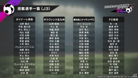 「プロサッカークラブをつくろう!ロード・トゥ・ワールド」Jリーグモードに登場する54クラブの搭載選手リストが公開!の画像11