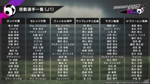 「プロサッカークラブをつくろう!ロード・トゥ・ワールド」Jリーグモードに登場する54クラブの搭載選手リストが公開!の画像4