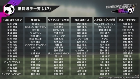 「プロサッカークラブをつくろう!ロード・トゥ・ワールド」Jリーグモードに登場する54クラブの搭載選手リストが公開!の画像6