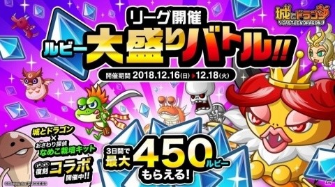「城とドラゴン」3日間で最大450ルビーがもらえる「ルビー大盛りバトル」が開催決定！の画像1