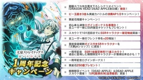 「文豪ストレイドッグス 迷ヰ犬怪奇譚」1周年を記念したキャンペーンが開催！の画像1