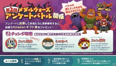 「妖怪ウォッチ メダルウォーズ」公式Twitterでのアンケートバトル第2回が開催！の画像1